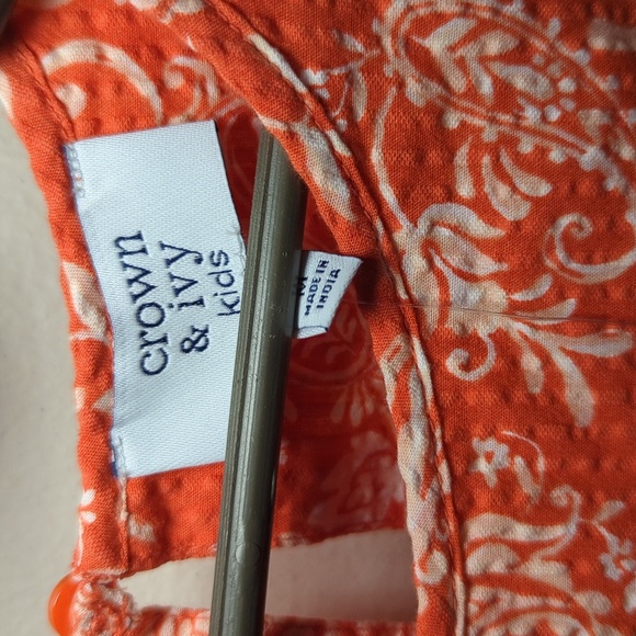 Crown & Ivy Orange + White Floral Ruffle Blouse Cap Sleeves Girls Size M NEW - Picture 2 of 6